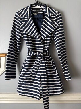 Vintage Express Navy and White Striped Belted Trench